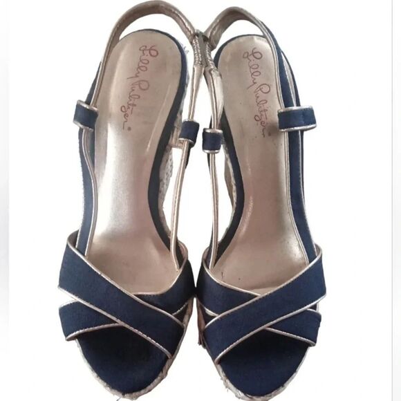 Lilly Pulitzer Ashley Canvas Sling Back Wedge Espadrilles Size 9 - Picture 2 of 6